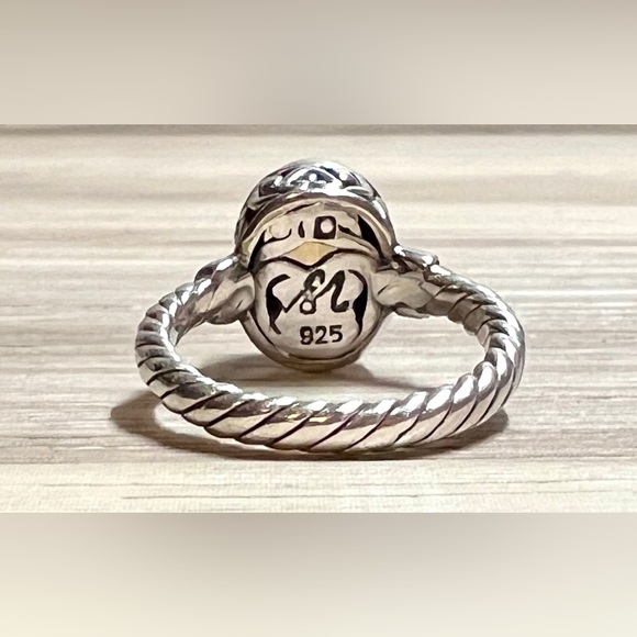 Vintage Designer Signed M ID Sterling Silver Twisted Cable Citrine Ring, Size 5 - Picture 4 of 11